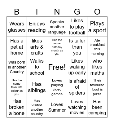 Human Bingo Card