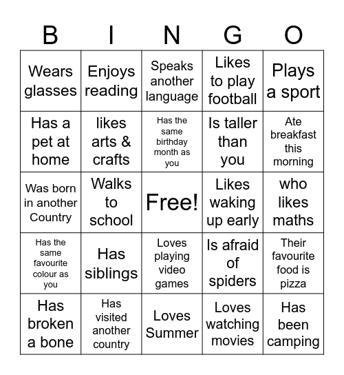 Human Bingo Card