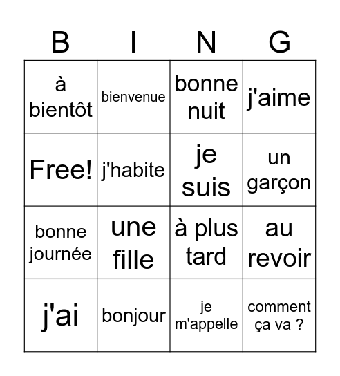 se presenter salutations Bingo Card