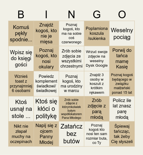 Weź mnie i zagraj o flaszkę Bingo Card