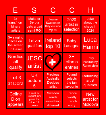 Eurovision 2025 Bingo Card