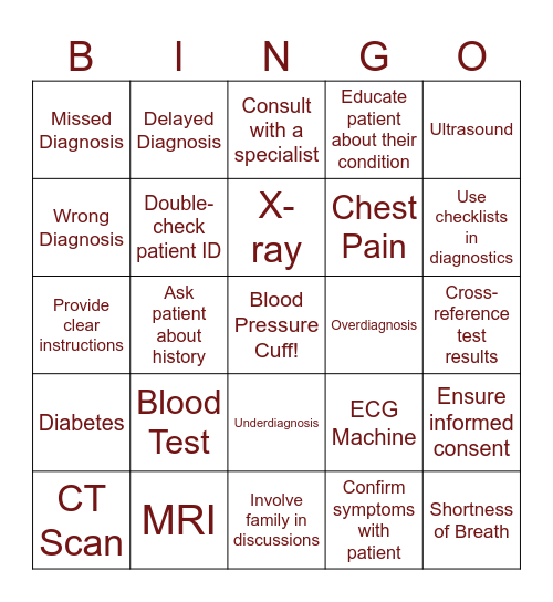 Diagnosis Bingo Card