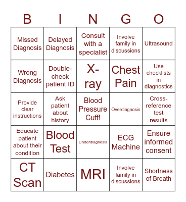 Diagnosis Bingo Card