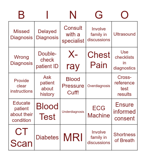 Diagnosis Bingo Card