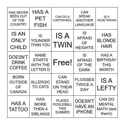HUMAN SCAVENGER HUNT Bingo Card