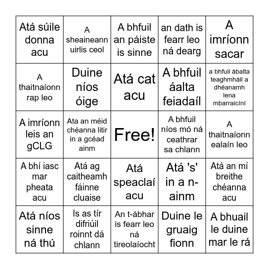 Bingo - Rang folláine Bingo Card