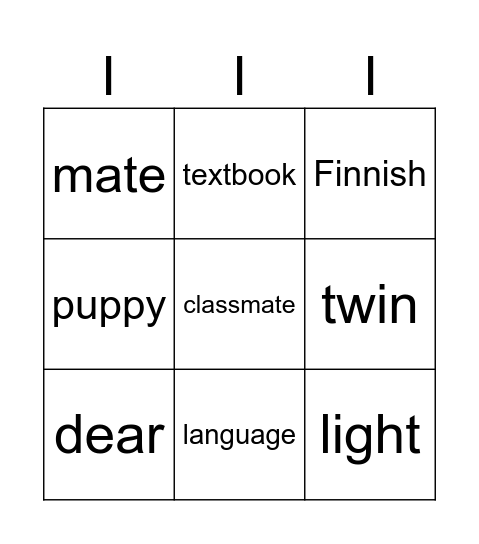 School Bingo Card