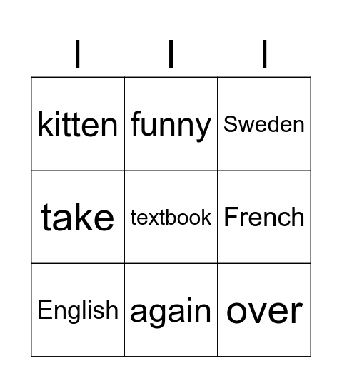 School Bingo Card