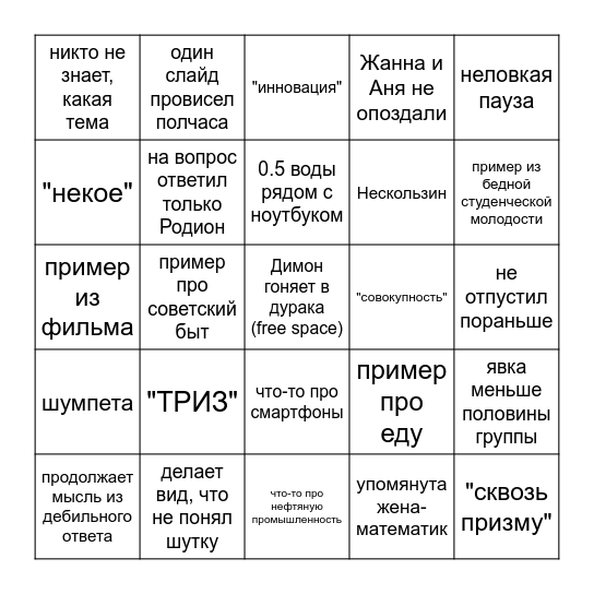 лекция набоких бинго Bingo Card