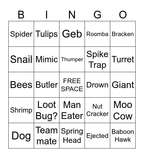 Lethal Bingo Card