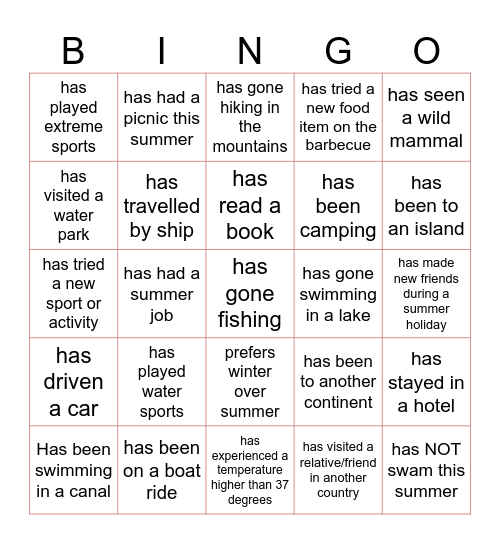 FIND SOMEONE WHO... SUMMER EDITION Bingo Card