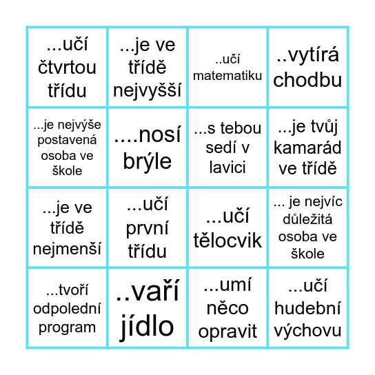 Škola - najdi pro podpis někoho, kdo... Bingo Card