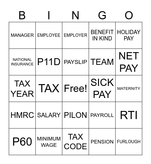 PAYROLL BINGO Card