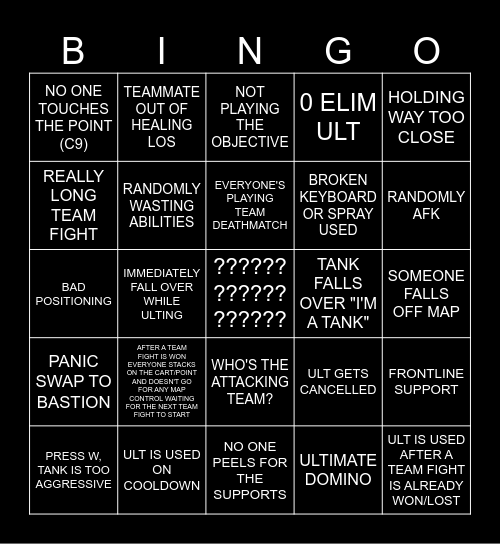 Bronze Spectating Bingo Card