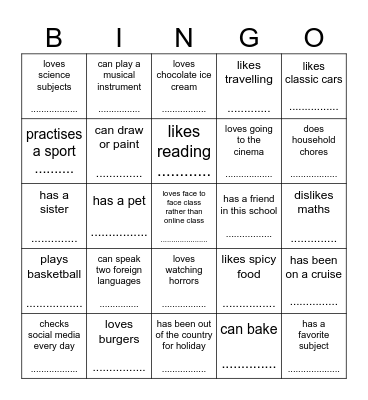 GETTING-TO-KNOW Bingo Card