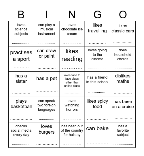 GETTING-TO-KNOW Bingo Card