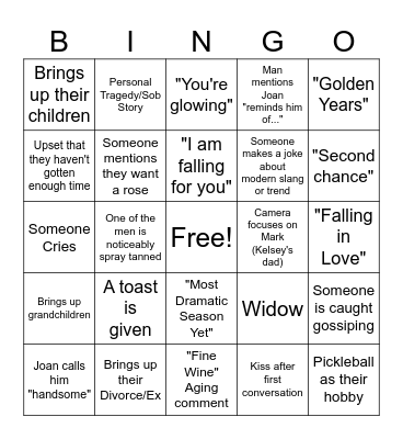 Golden Bachelorette Bingo Card