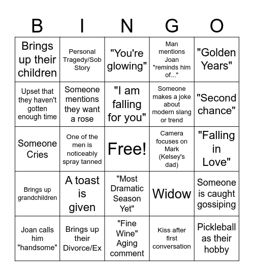 Golden Bachelorette Bingo Card