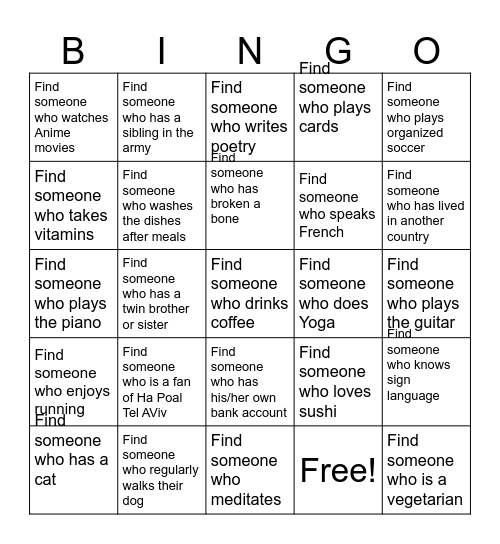 Find someone who... Bingo Card