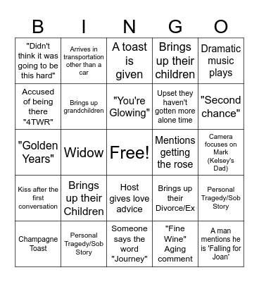 Golden Bachelorette Bingo Card