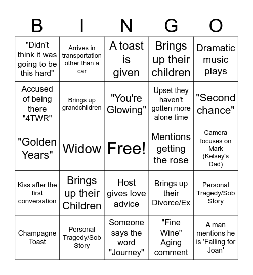 Golden Bachelorette Bingo Card