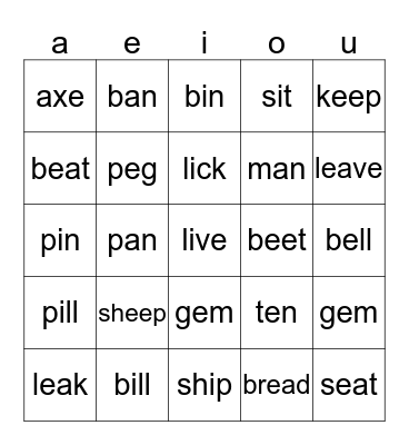 Minimal Pairs Bingo Card