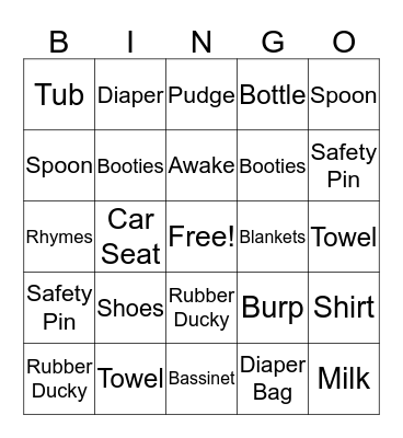 Lisa & Pudge's Baby Shower Bingo Card
