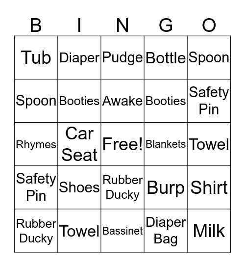 Lisa & Pudge's Baby Shower Bingo Card
