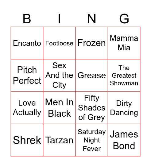 Hollywood Bingo Card