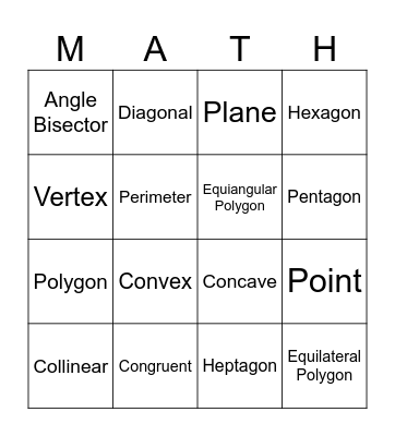 Geometry Bingo (1.1 - 1.3) Bingo Card