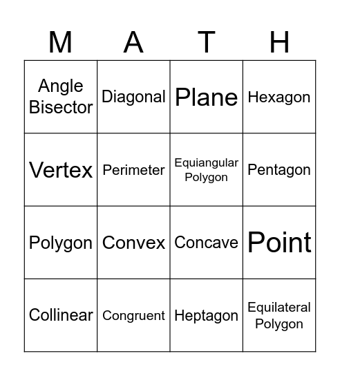 Geometry Bingo (1.1 - 1.3) Bingo Card