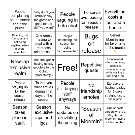 Untitled Bingo Card