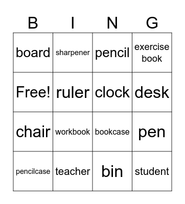 School Bingo Card