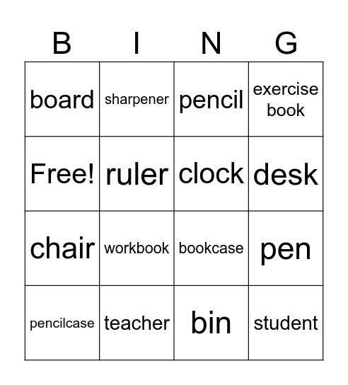 School Bingo Card