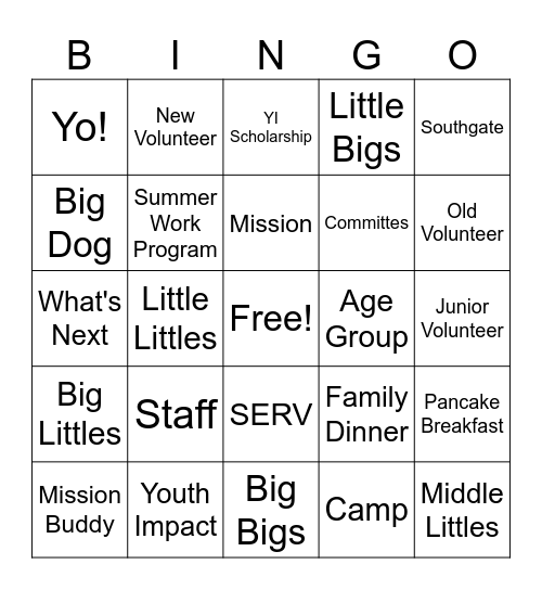 YI Lingo Bingo! Bingo Card