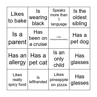 Getting to know you .... Bingo Card