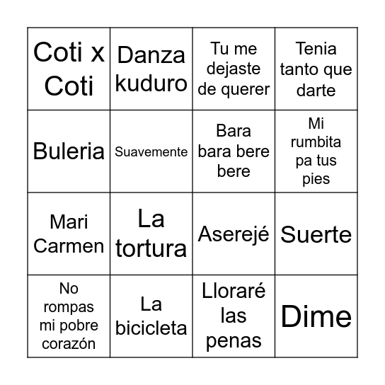 BINGO GARBELLERO Bingo Card