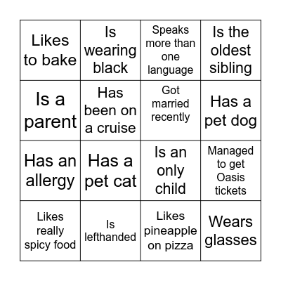 Getting to know you .... Bingo Card