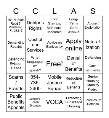 Coast to Coast Legal Aid of South Florida Bingo Card