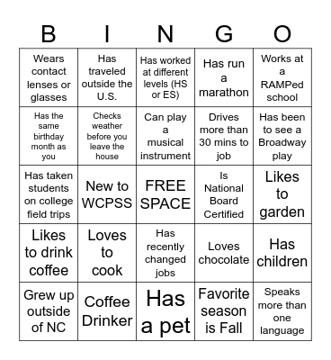 Get to Know You Bingo Card