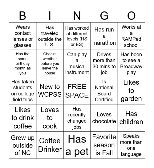 Get to Know You Bingo Card