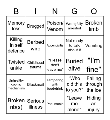 Niko Whump Bingo Card