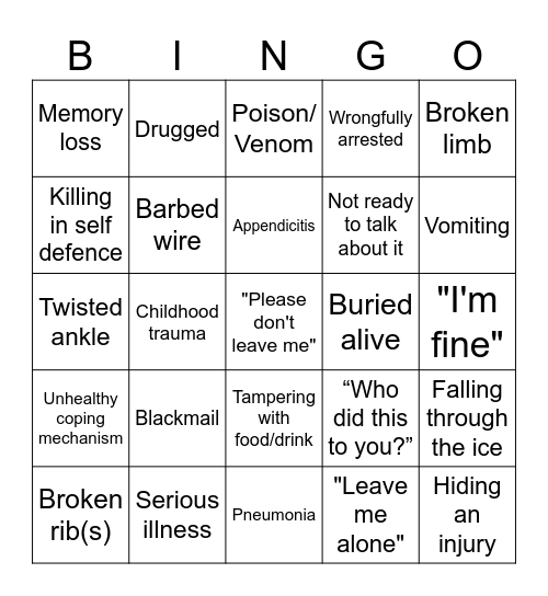 Niko Whump Bingo Card