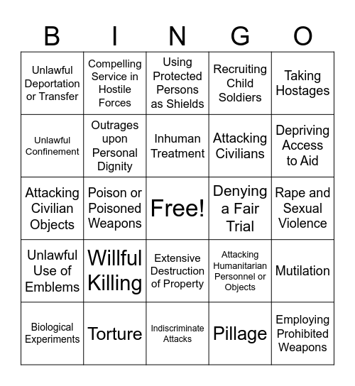 Warcrimes (for dnd campaign purposes) Bingo Card