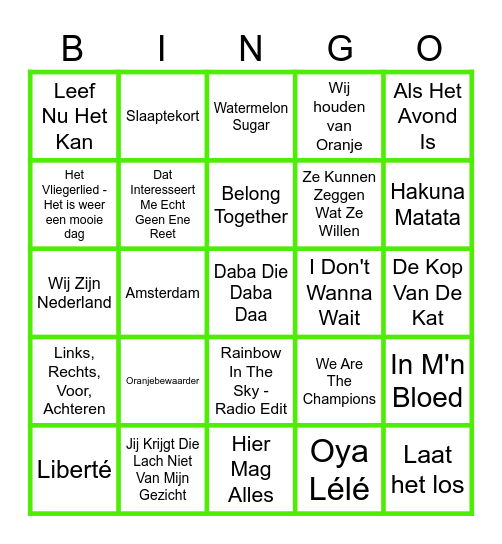 Muziekbingo groep 8 kamp 2024 Bingo Card