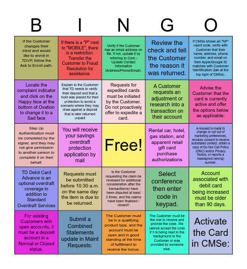 Compliance Bingo Card