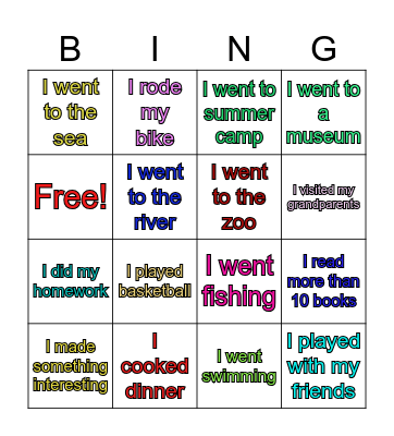 Back to school Bingo Card