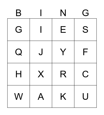 Alphabet Bingo Card