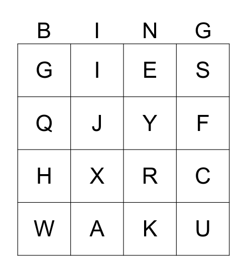 Alphabet Bingo Card