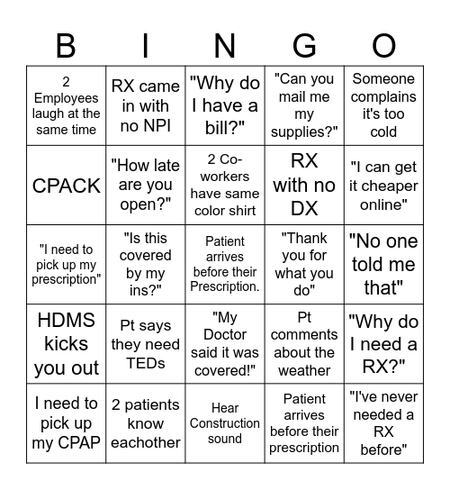 Things We Hear & See Bingo Card